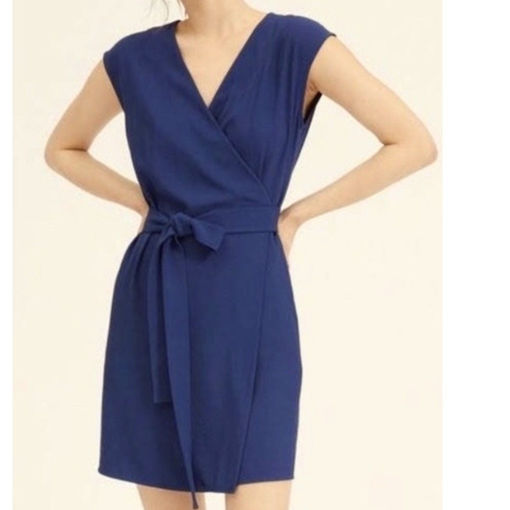 Everlane Japanese GoWeave Wrap Dress Blue Short Sleeve V-Neck Size 2